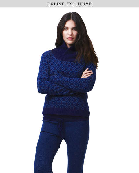 Diamond Shawl Sweater | Navy
