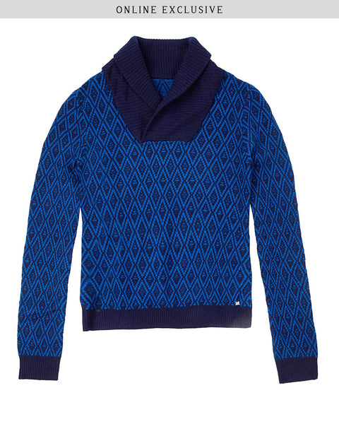 Diamond Shawl Sweater | Navy